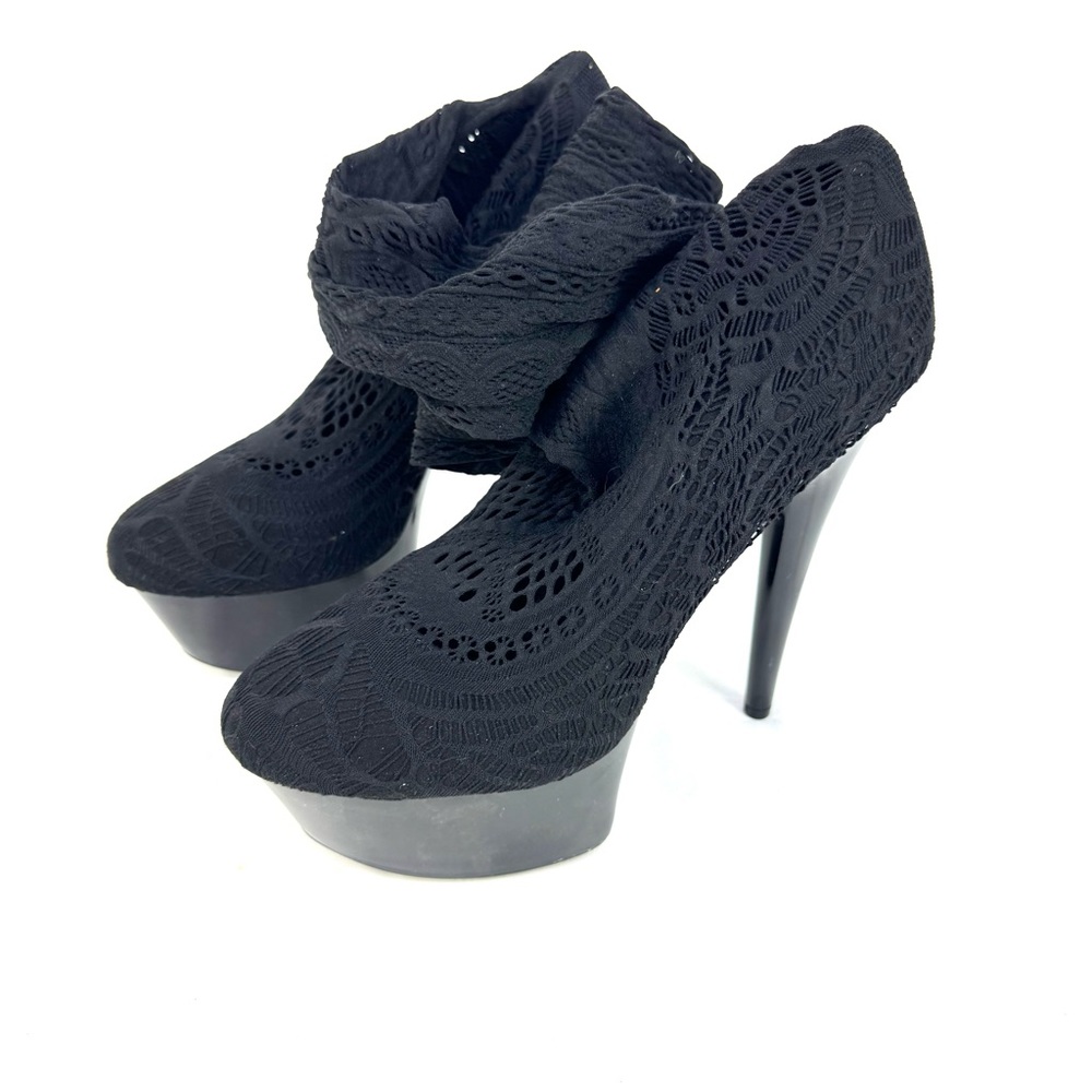 NEW Ellie Stretch Lace Thigh High Platform Stiletto Heel Boots Size 9